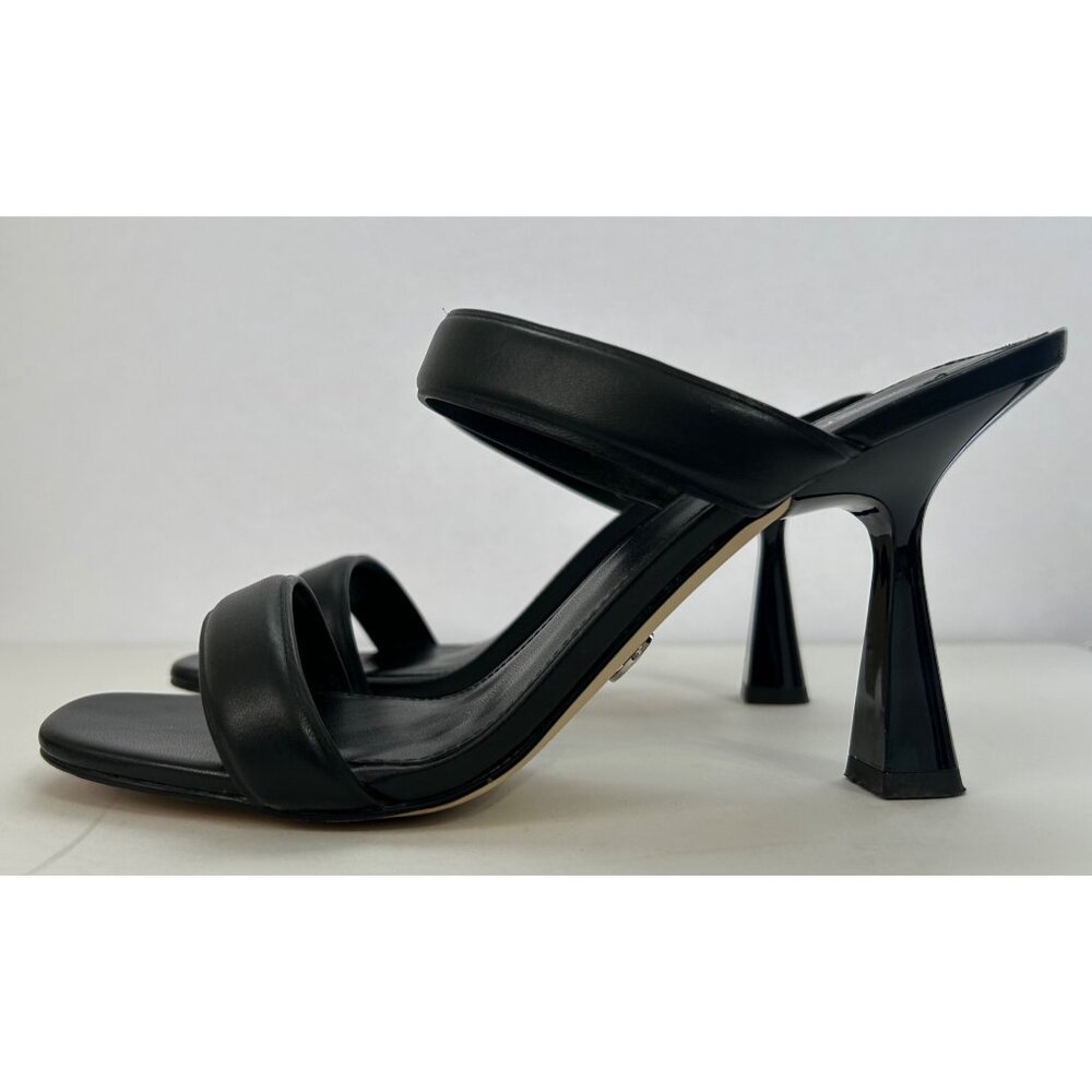 Michael Kors Black Leather Clara Heeled Sandals Double Straps 8M Minimalist - Picture 5 of 9